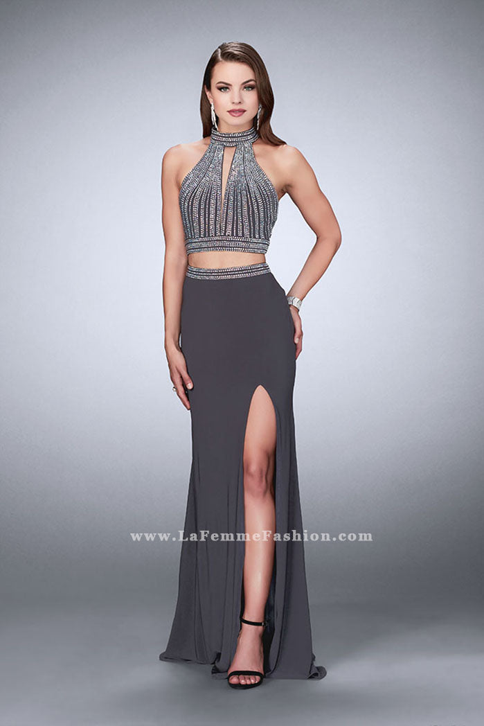 strapless open back dress A Line Sweetheart Keyhole Metallic Satin Slit Prom Dresses – luladress main image 1